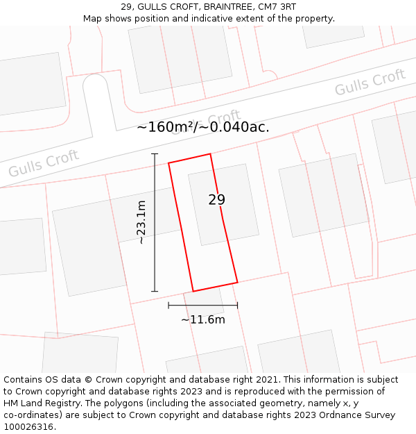 29, GULLS CROFT, BRAINTREE, CM7 3RT: Plot and title map