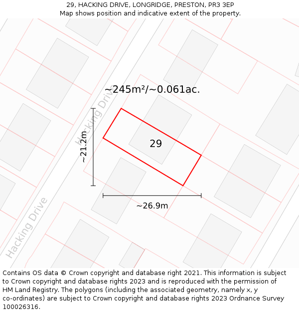 29, HACKING DRIVE, LONGRIDGE, PRESTON, PR3 3EP: Plot and title map