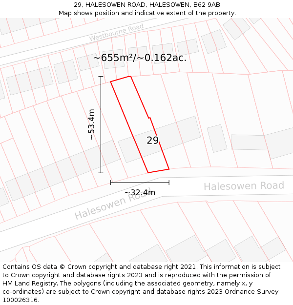 29, HALESOWEN ROAD, HALESOWEN, B62 9AB: Plot and title map