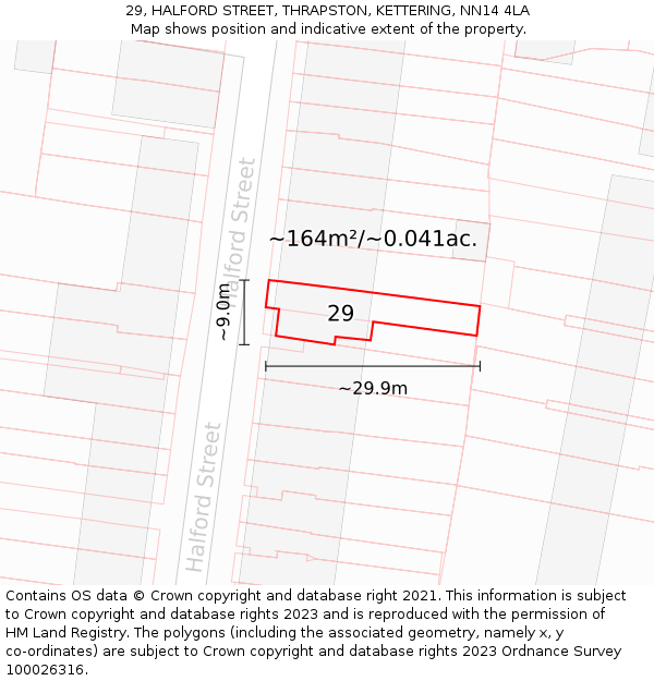 29, HALFORD STREET, THRAPSTON, KETTERING, NN14 4LA: Plot and title map
