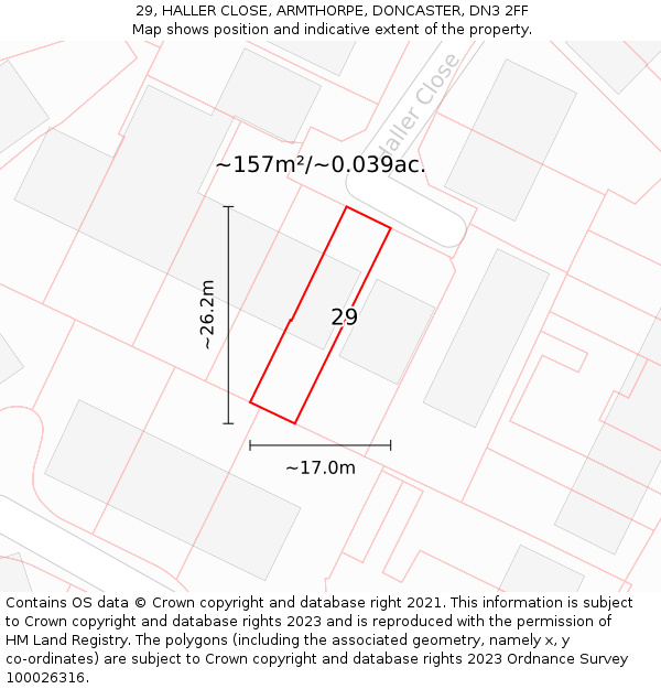 29, HALLER CLOSE, ARMTHORPE, DONCASTER, DN3 2FF: Plot and title map