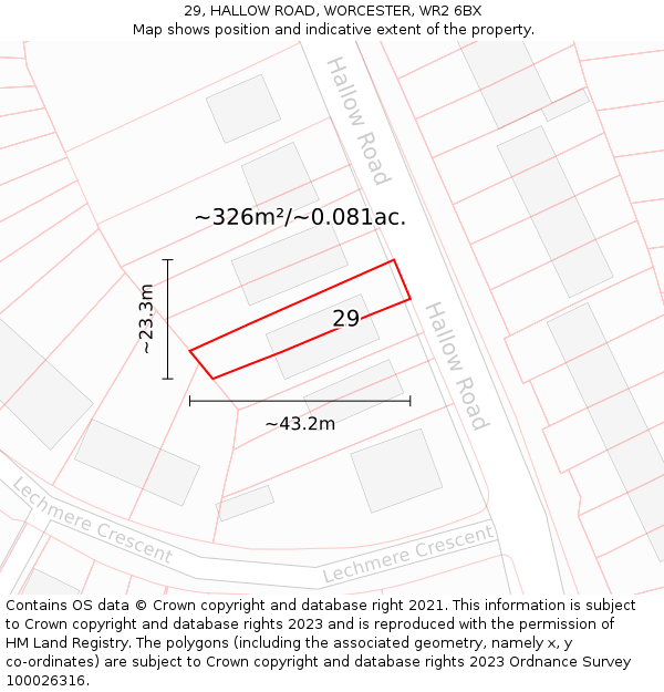 29, HALLOW ROAD, WORCESTER, WR2 6BX: Plot and title map