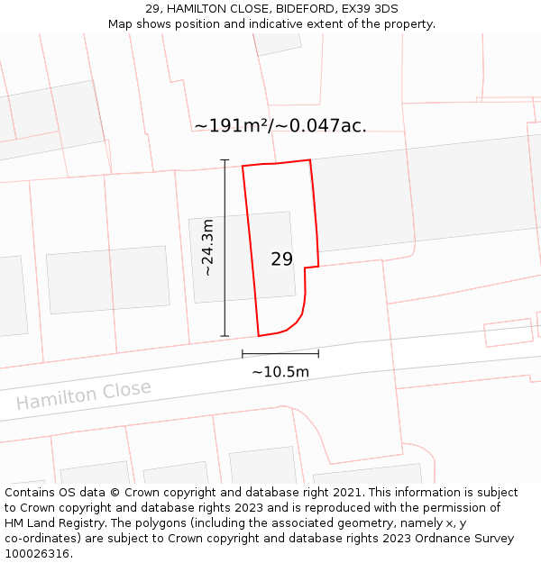 29, HAMILTON CLOSE, BIDEFORD, EX39 3DS: Plot and title map
