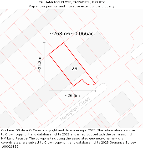 29, HAMPTON CLOSE, TAMWORTH, B79 8TX: Plot and title map