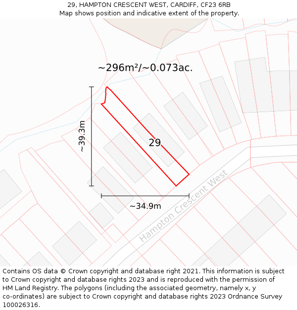 29, HAMPTON CRESCENT WEST, CARDIFF, CF23 6RB: Plot and title map