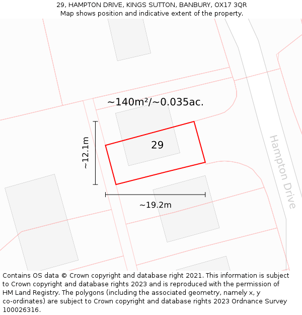 29, HAMPTON DRIVE, KINGS SUTTON, BANBURY, OX17 3QR: Plot and title map