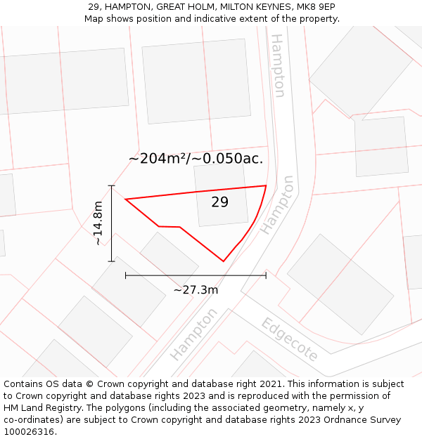 29, HAMPTON, GREAT HOLM, MILTON KEYNES, MK8 9EP: Plot and title map