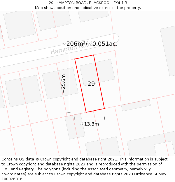 29, HAMPTON ROAD, BLACKPOOL, FY4 1JB: Plot and title map