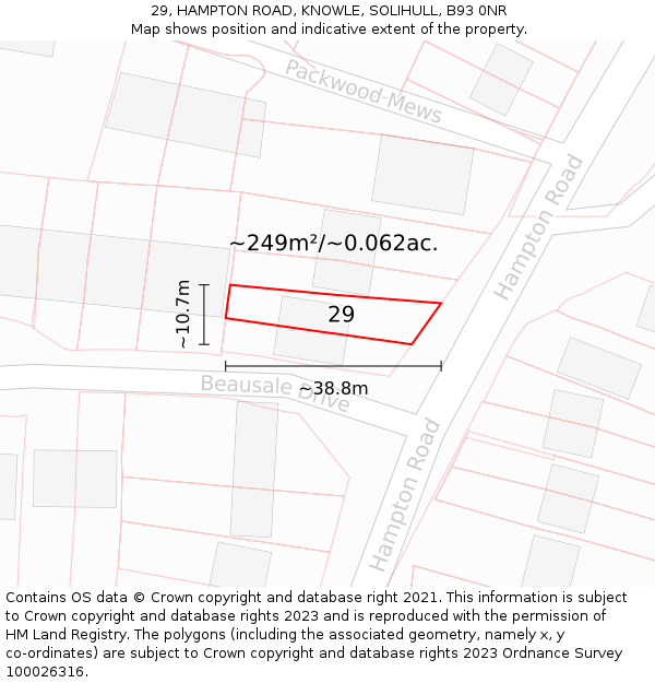 29, HAMPTON ROAD, KNOWLE, SOLIHULL, B93 0NR: Plot and title map