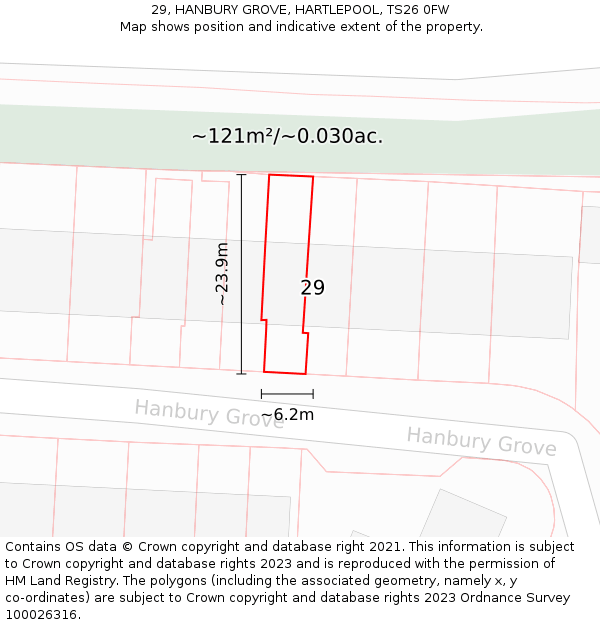 29, HANBURY GROVE, HARTLEPOOL, TS26 0FW: Plot and title map