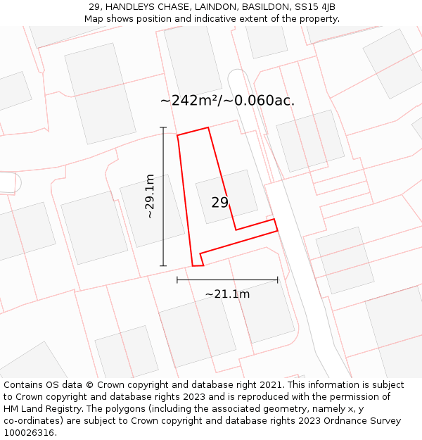 29, HANDLEYS CHASE, LAINDON, BASILDON, SS15 4JB: Plot and title map