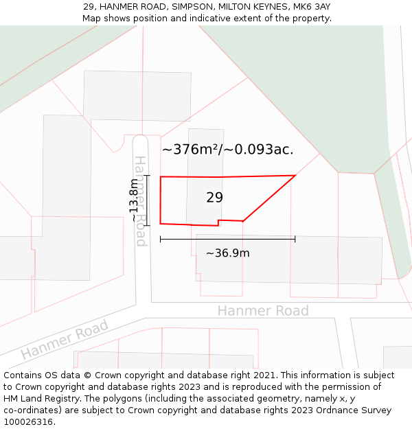 29, HANMER ROAD, SIMPSON, MILTON KEYNES, MK6 3AY: Plot and title map