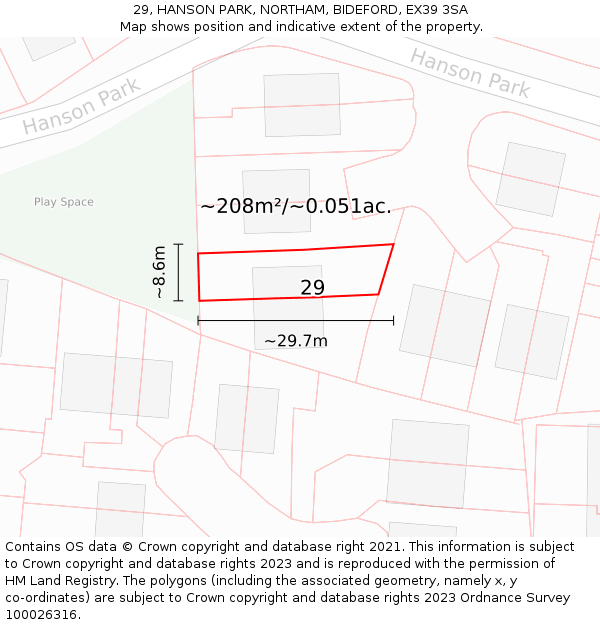 29, HANSON PARK, NORTHAM, BIDEFORD, EX39 3SA: Plot and title map