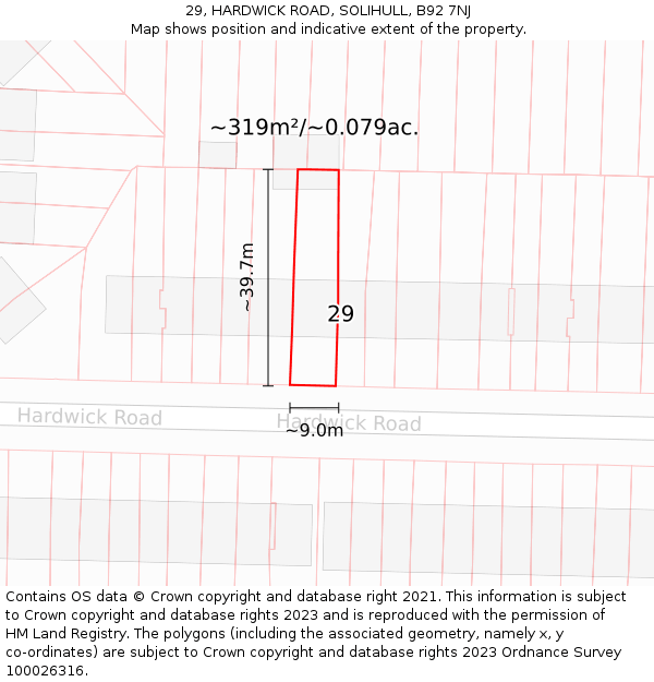 29, HARDWICK ROAD, SOLIHULL, B92 7NJ: Plot and title map