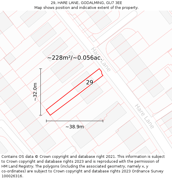 29, HARE LANE, GODALMING, GU7 3EE: Plot and title map