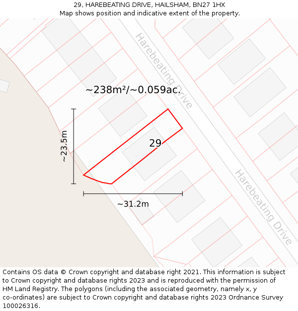 29, HAREBEATING DRIVE, HAILSHAM, BN27 1HX: Plot and title map
