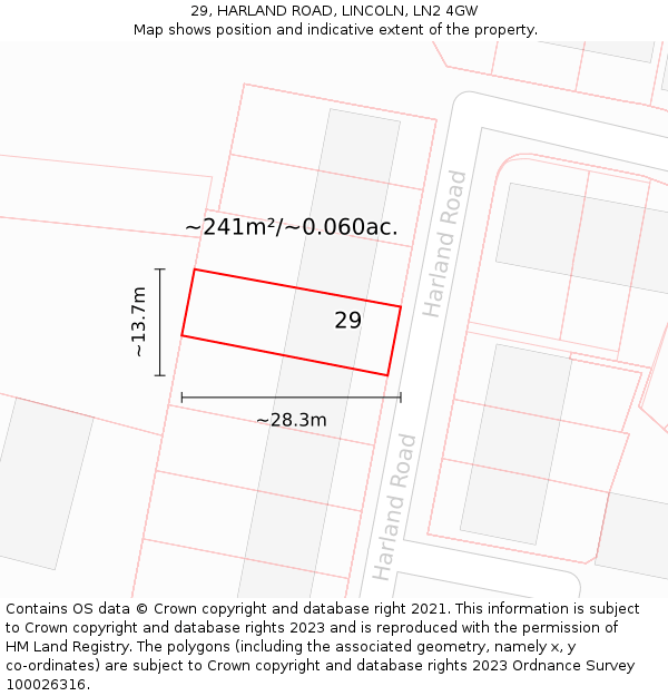 29, HARLAND ROAD, LINCOLN, LN2 4GW: Plot and title map