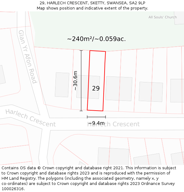 29, HARLECH CRESCENT, SKETTY, SWANSEA, SA2 9LP: Plot and title map