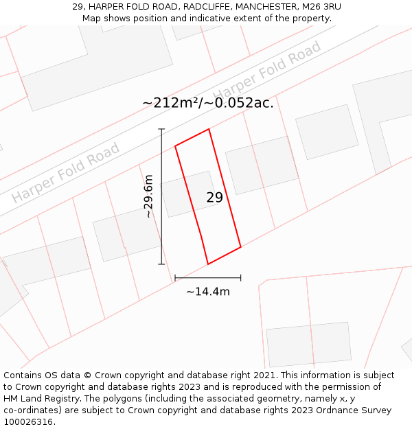 29, HARPER FOLD ROAD, RADCLIFFE, MANCHESTER, M26 3RU: Plot and title map