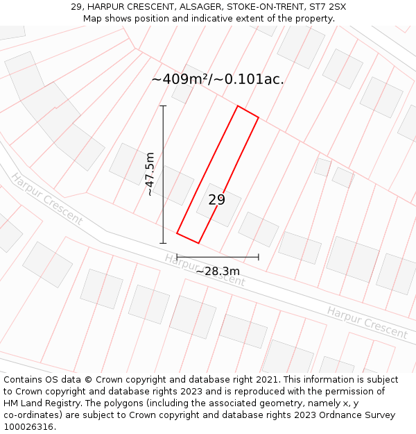 29, HARPUR CRESCENT, ALSAGER, STOKE-ON-TRENT, ST7 2SX: Plot and title map