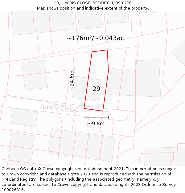 29, HARRIS CLOSE, REDDITCH, B98 7PP: Plot and title map