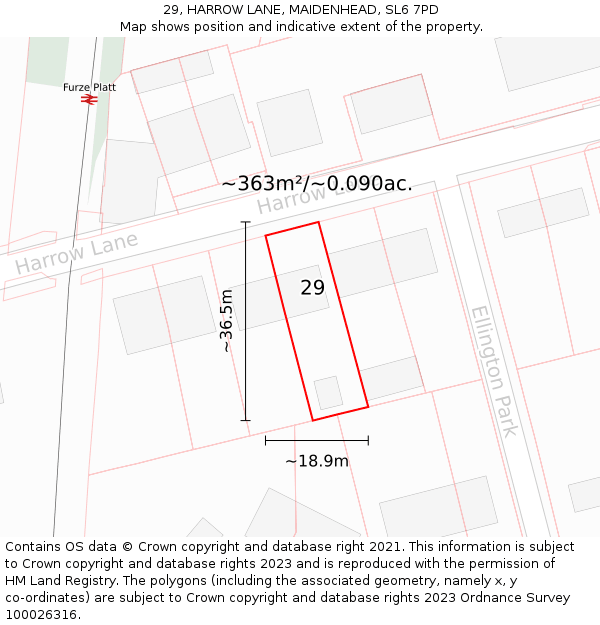 29, HARROW LANE, MAIDENHEAD, SL6 7PD: Plot and title map
