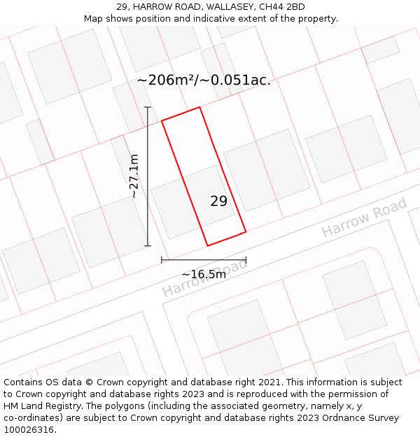 29, HARROW ROAD, WALLASEY, CH44 2BD: Plot and title map