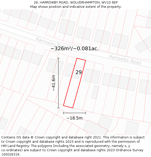 29, HARROWBY ROAD, WOLVERHAMPTON, WV10 6EP: Plot and title map