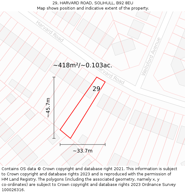 29, HARVARD ROAD, SOLIHULL, B92 8EU: Plot and title map