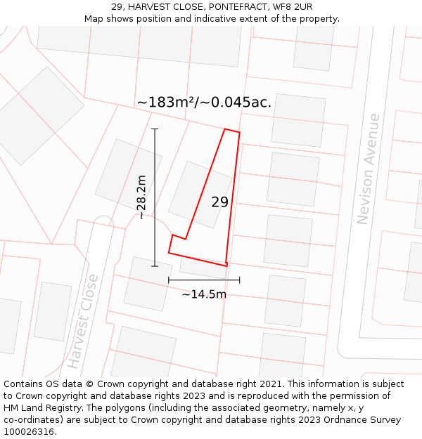 29, HARVEST CLOSE, PONTEFRACT, WF8 2UR: Plot and title map