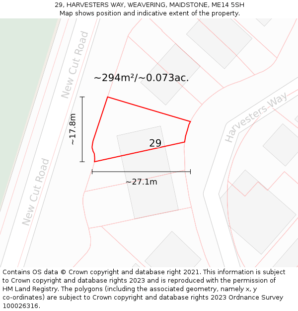 29, HARVESTERS WAY, WEAVERING, MAIDSTONE, ME14 5SH: Plot and title map