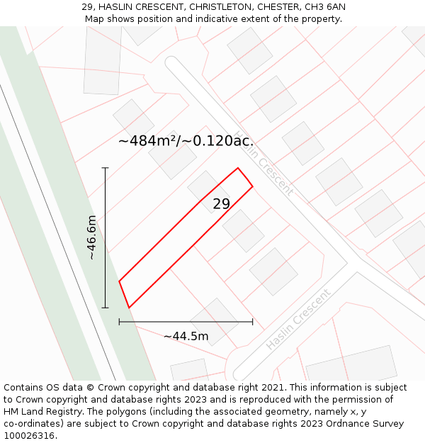 29, HASLIN CRESCENT, CHRISTLETON, CHESTER, CH3 6AN: Plot and title map