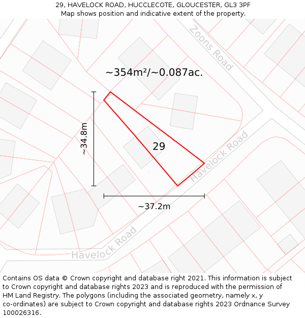 29, HAVELOCK ROAD, HUCCLECOTE, GLOUCESTER, GL3 3PF: Plot and title map