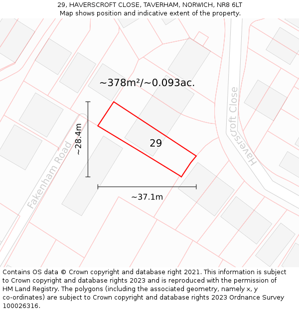 29, HAVERSCROFT CLOSE, TAVERHAM, NORWICH, NR8 6LT: Plot and title map
