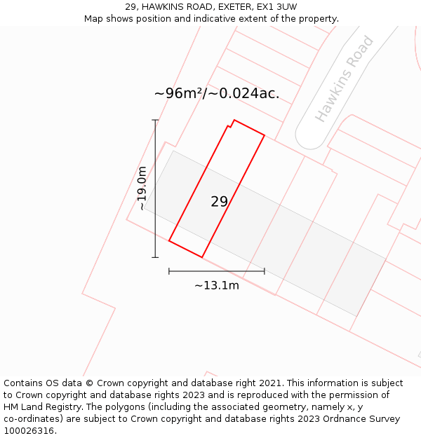 29, HAWKINS ROAD, EXETER, EX1 3UW: Plot and title map