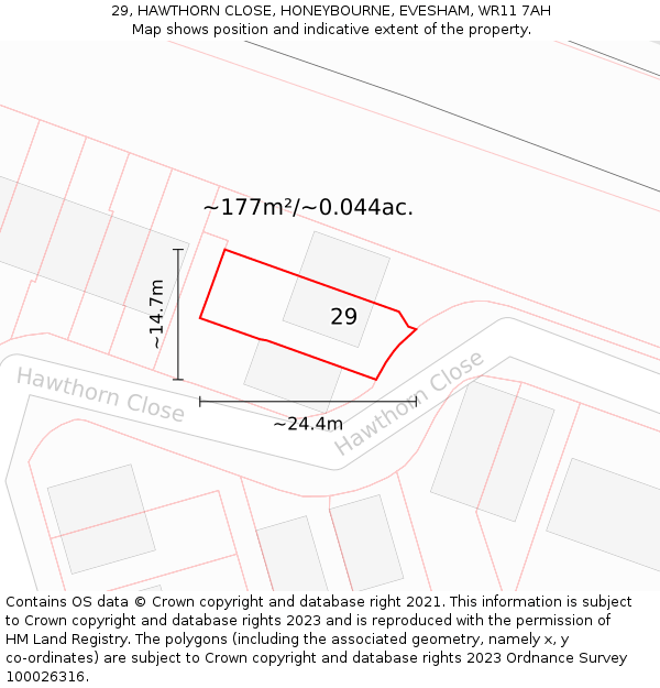 29, HAWTHORN CLOSE, HONEYBOURNE, EVESHAM, WR11 7AH: Plot and title map