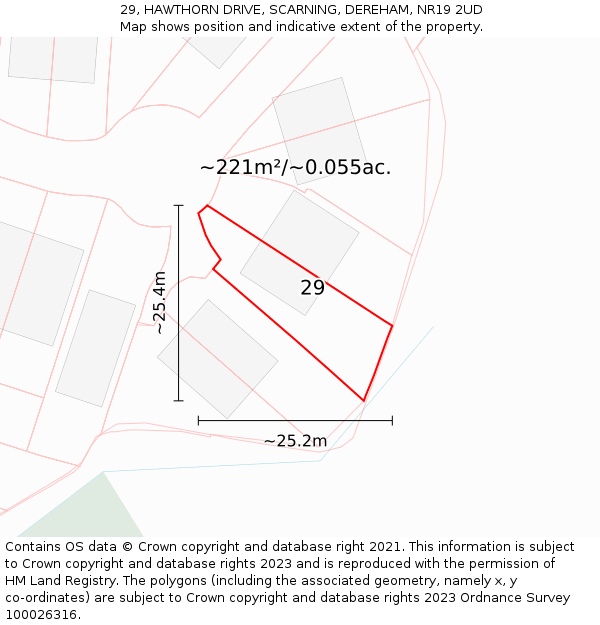 29, HAWTHORN DRIVE, SCARNING, DEREHAM, NR19 2UD: Plot and title map