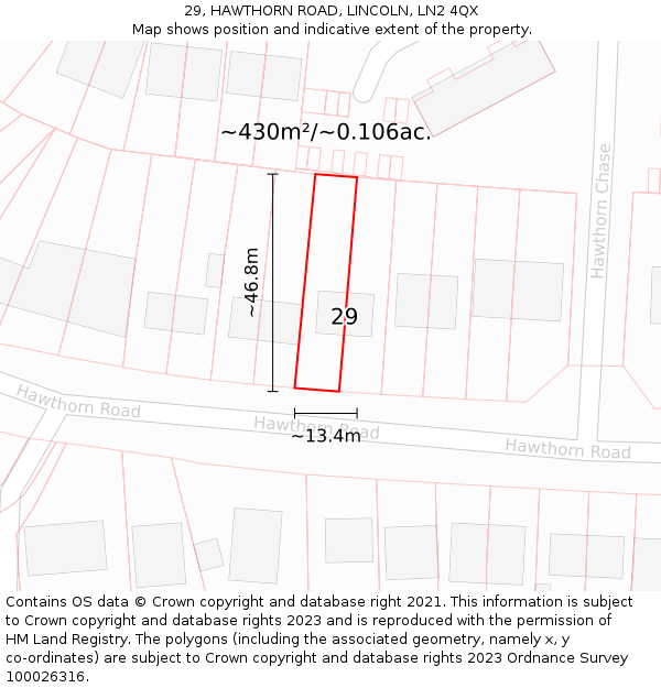 29, HAWTHORN ROAD, LINCOLN, LN2 4QX: Plot and title map