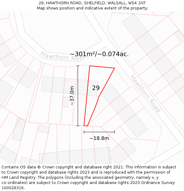 29, HAWTHORN ROAD, SHELFIELD, WALSALL, WS4 1NT: Plot and title map
