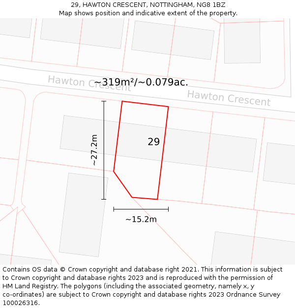 29, HAWTON CRESCENT, NOTTINGHAM, NG8 1BZ: Plot and title map
