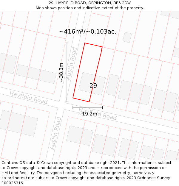 29, HAYFIELD ROAD, ORPINGTON, BR5 2DW: Plot and title map