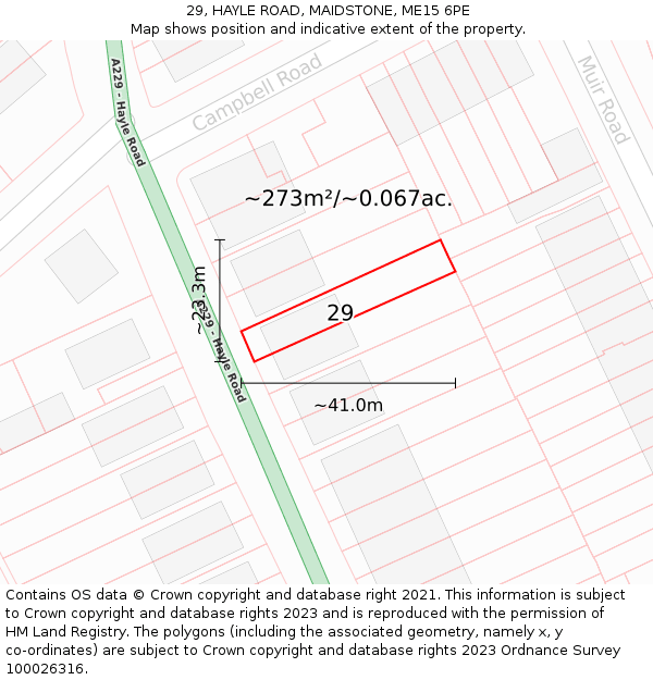 29, HAYLE ROAD, MAIDSTONE, ME15 6PE: Plot and title map
