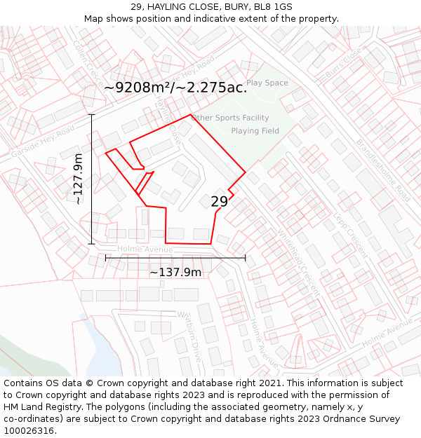 29, HAYLING CLOSE, BURY, BL8 1GS: Plot and title map