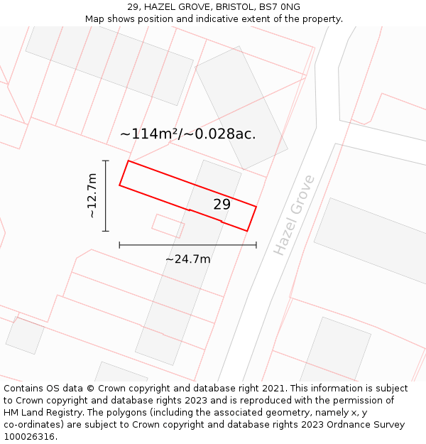 29, HAZEL GROVE, BRISTOL, BS7 0NG: Plot and title map