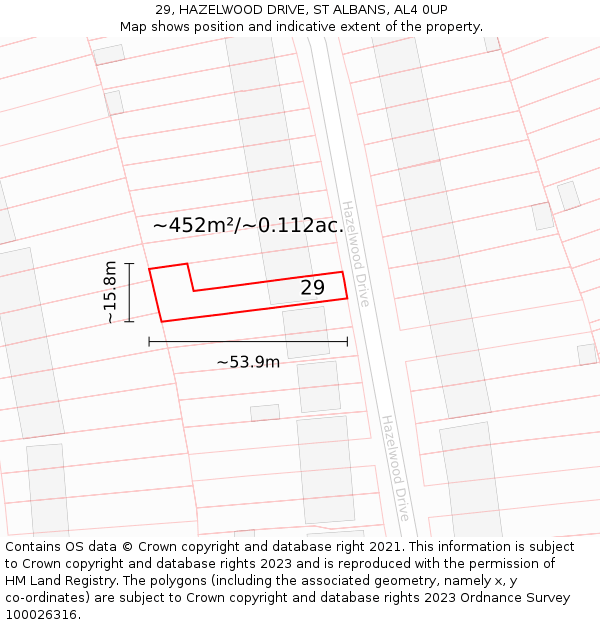 29, HAZELWOOD DRIVE, ST ALBANS, AL4 0UP: Plot and title map