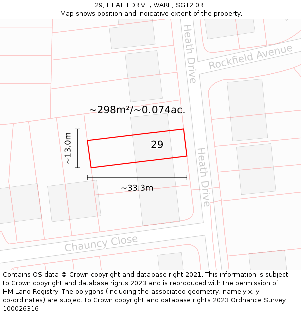 29, HEATH DRIVE, WARE, SG12 0RE: Plot and title map