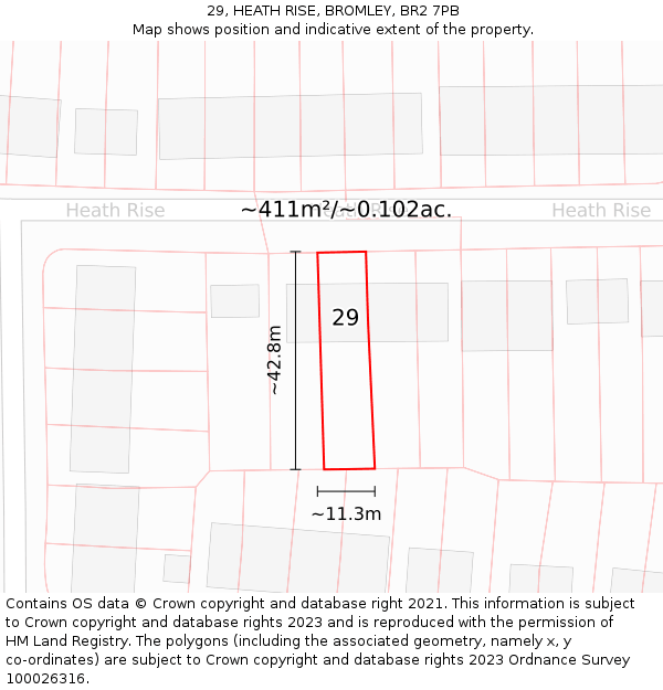 29, HEATH RISE, BROMLEY, BR2 7PB: Plot and title map