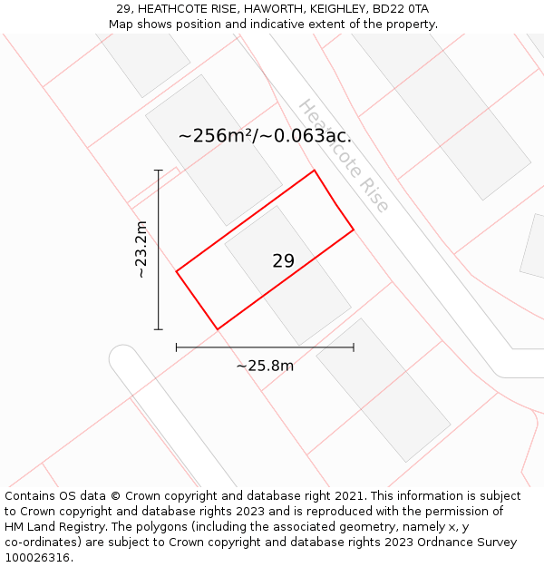 29, HEATHCOTE RISE, HAWORTH, KEIGHLEY, BD22 0TA: Plot and title map