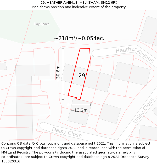 29, HEATHER AVENUE, MELKSHAM, SN12 6FX: Plot and title map