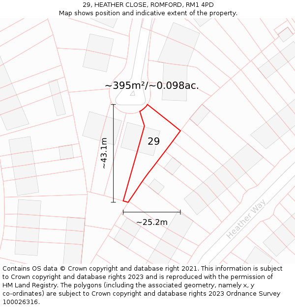 29, HEATHER CLOSE, ROMFORD, RM1 4PD: Plot and title map